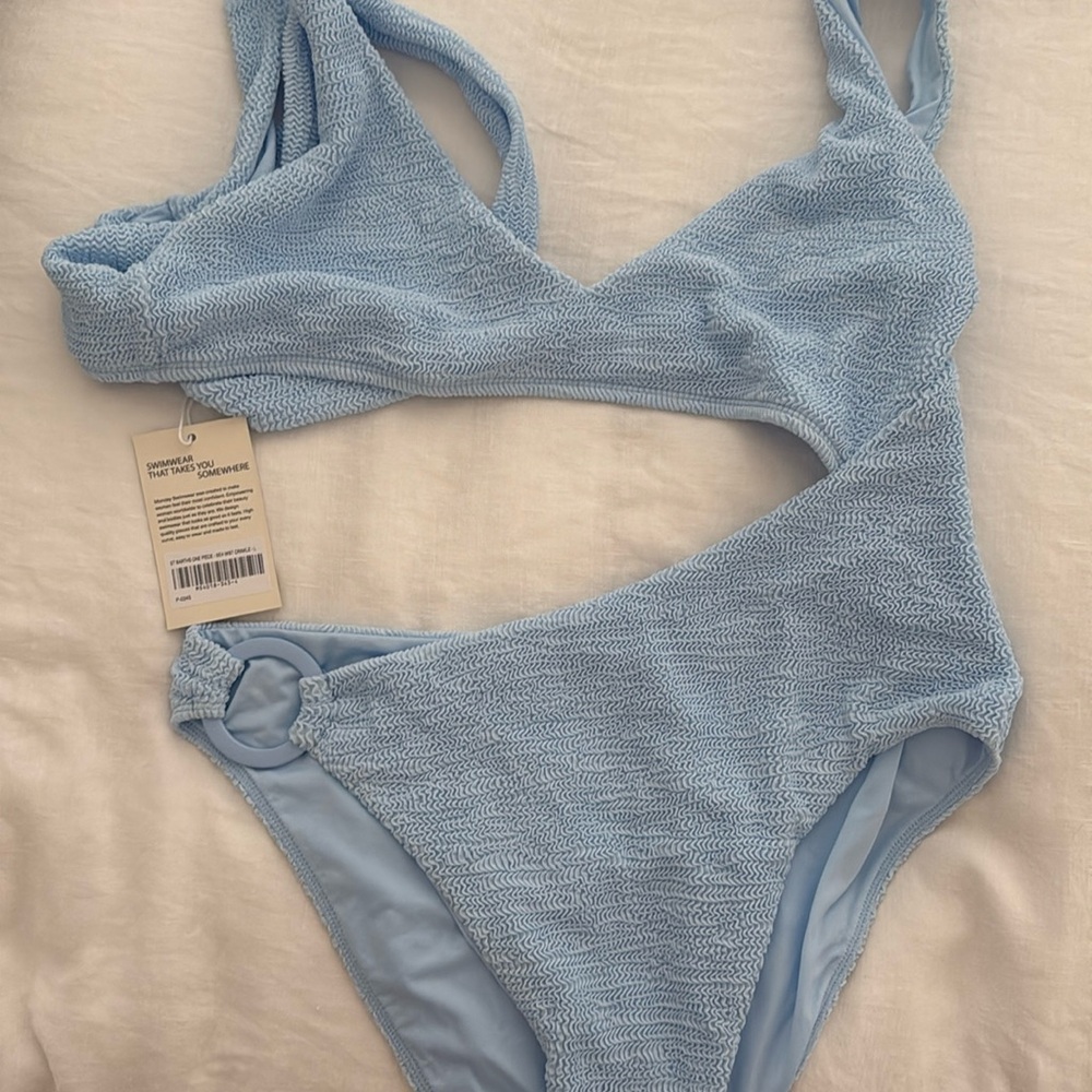 Monday Swimwear Sea Mist Crinkle one piece size Large with tags never worn